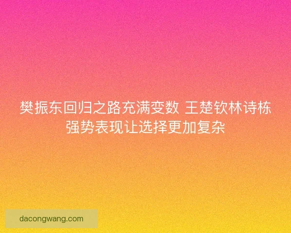 樊振东回归之路充满变数 王楚钦林诗栋强势表现让选择更加复杂